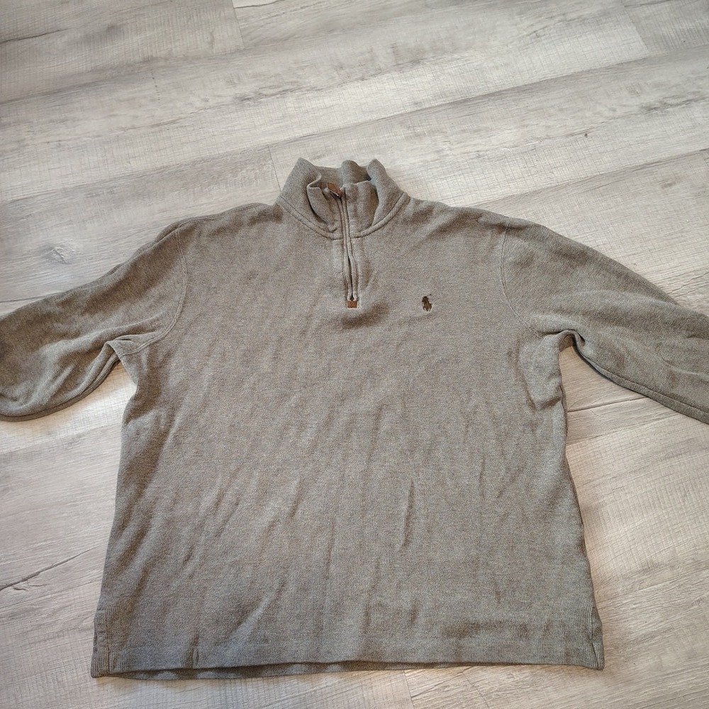 Polo Ralph Lauren Mens Medium Brown 100% Cotton Quarter Zip Pullover Sweater